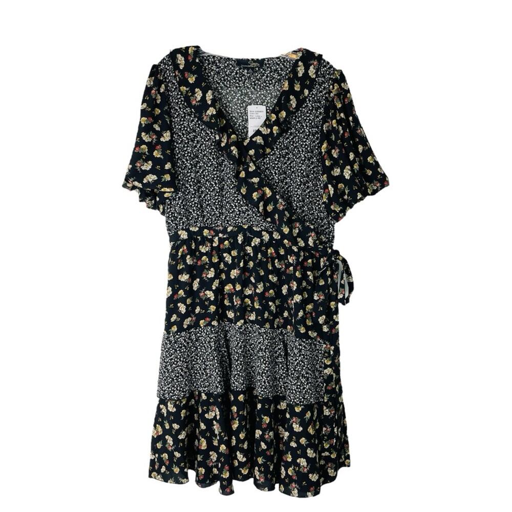 NEW Suzanne Betro black cream floral ruffle cottagecore boho midi dress large